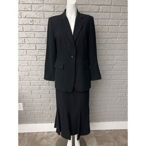 Nygard Collection Women Black Long Sleeve Jacket Midi 2 Piece Skirt Suit Size 6